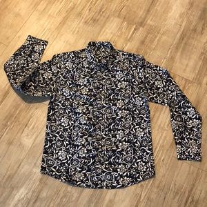Custom B/W floral print/ L Women’s) Dress Shirt.